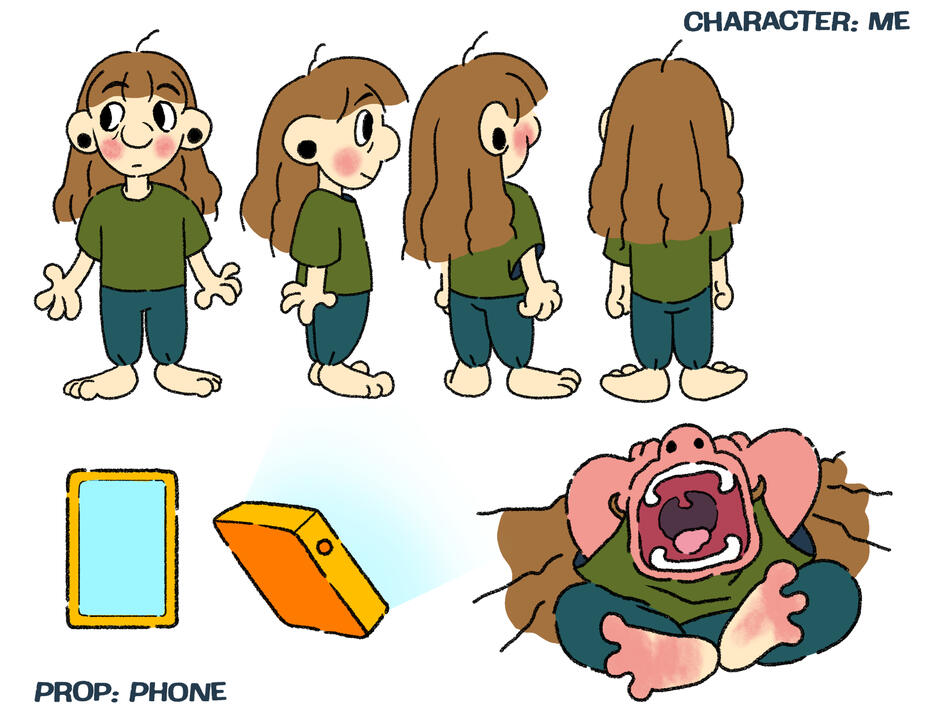 Character and prop design sheet for mini film "Get Me Out of Here!"